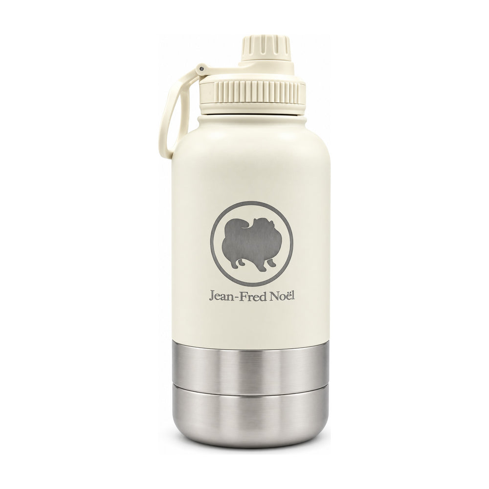 Hundetrinkflasche mit Futternapf – Elfenbein